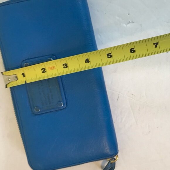 Marc Jacobs Pebble Leather Blue Supply Bi Fold Wallet Organizer Large Zip Bag - Picture 14 of 15